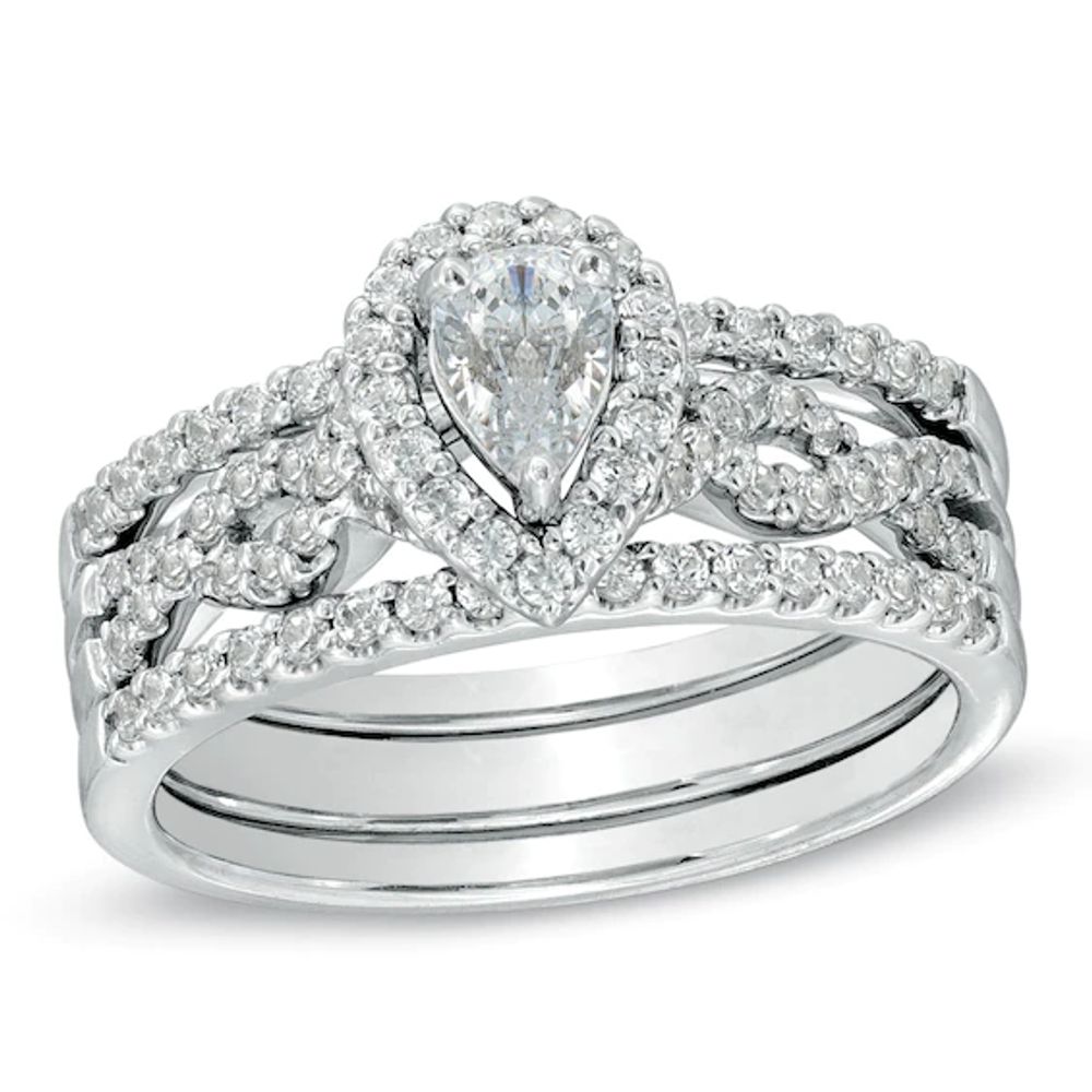 7/8 CT. T.w. Pear-Shaped Diamond Bridal Set in 14K White Gold