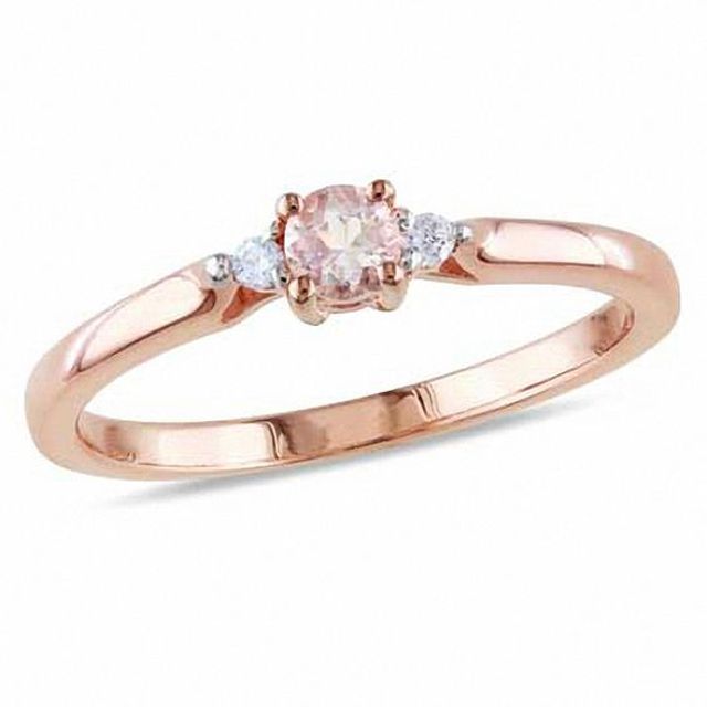 3.5mm Morganite and 1/20 CT. T.w. Diamond Promise Ring in Rose Rhodium Sterling Silver