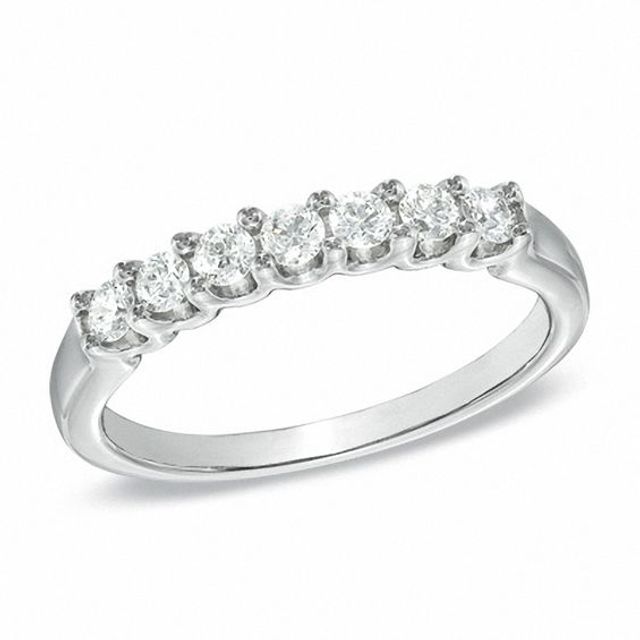 3/8 CT. T.w. Certified Diamond Seven Stone Wedding Band in 18K White Gold (H/Vs2)