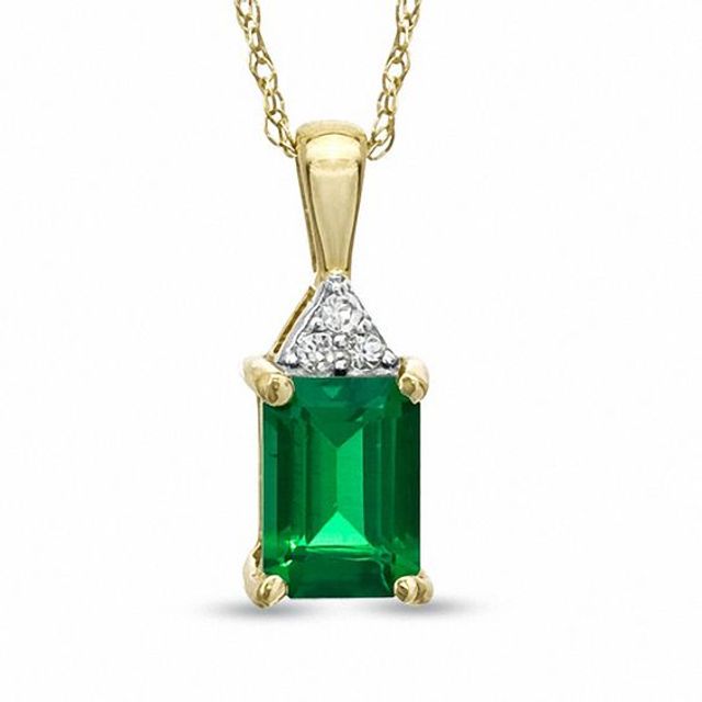 Emerald-Cut Lab-Created Emerald and White Sapphire Pendant in 10K Gold