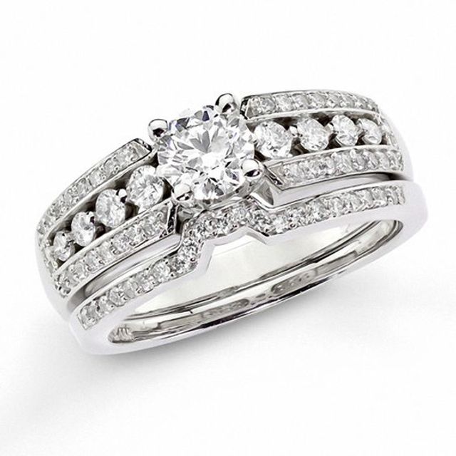 1 CT. T.w. Diamond Multi-Row Bridal Set in 14K White Gold