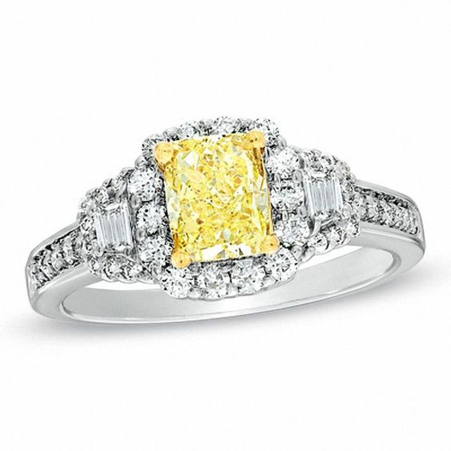 1-5/8 CT. T.w. Certified Cushion-Cut Yellow Diamond Frame Engagement Ring in 18K White Gold (P/Si2)