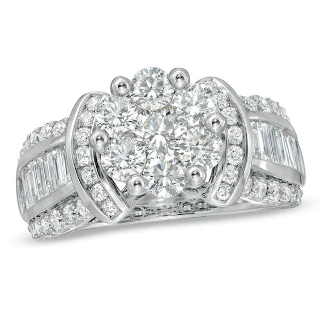 2-1/4 CT. T.w. Diamond Cluster Engagement Ring in 14K White Gold