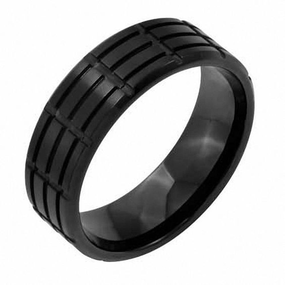 Men's 8.0mm Grooved Band in Black IP Stainless Steel