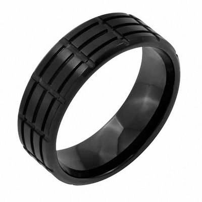 Men's 8.0mm Grooved Band Black IP Stainless Steel