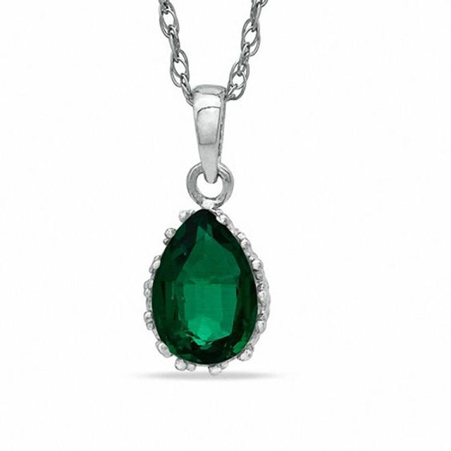 Pear-Shaped Lab-Created Emerald Crown Pendant in Sterling Silver