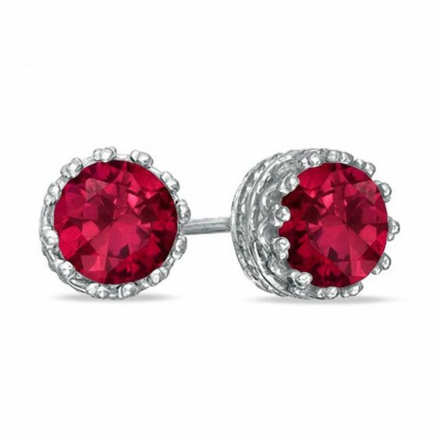6.0mm Lab-Created Ruby Crown Earrings in Sterling Silver