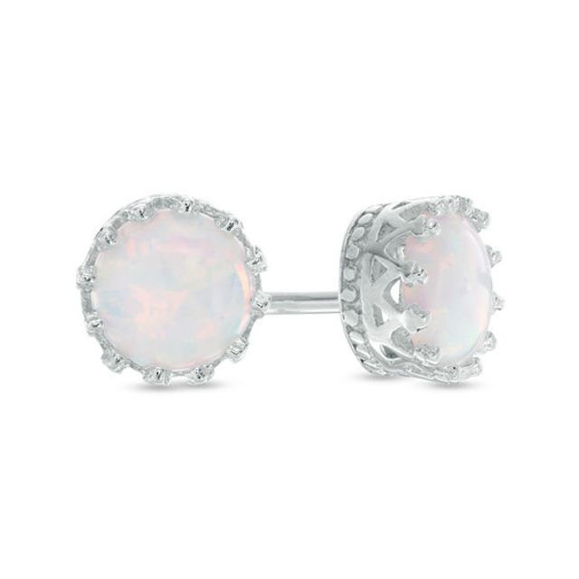 6.0mm Lab-Created Opal Crown Earrings in Sterling Silver