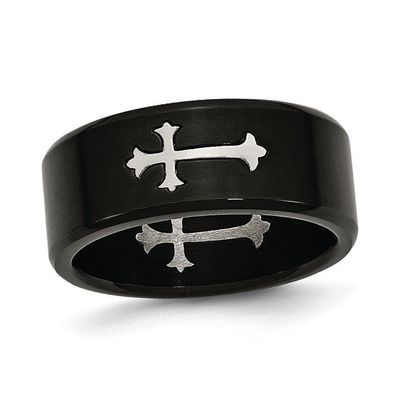 Men's 9.0mm Gothic Cross Cutout Band Black IP Stainless Steel