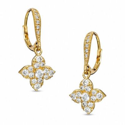 AVA Nadri Cubic Zirconia and Crystal Flower Drop Earrings in Brass with 18K Gold Plate