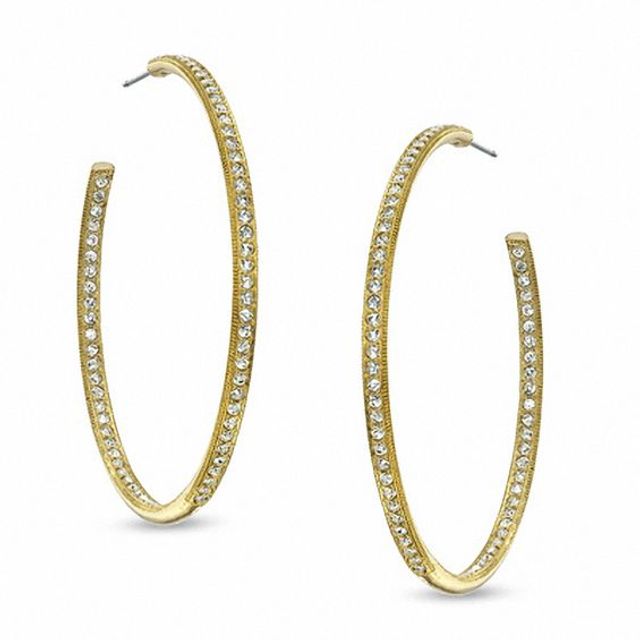 AVA Nadri Crystal Inside-Out Hoop Earrings in Brass with 18K Gold Plate