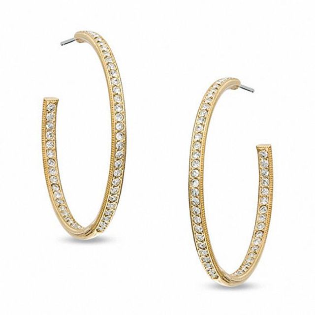 AVA Nadri Crystal Milgrain Inside-Out Hoop Earrings in Brass with 18K Gold Plate