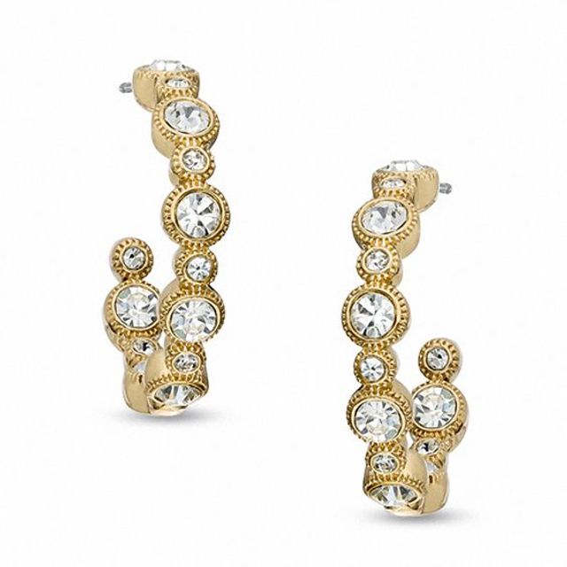 AVA Nadri Crystal Bezel-Set Inside-Out Hoop Earrings in Brass with 18K Gold Plate