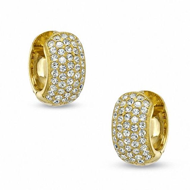 AVA Nadri Crystal Wide Huggie Hoop Earrings in Brass with 18K Gold Plate