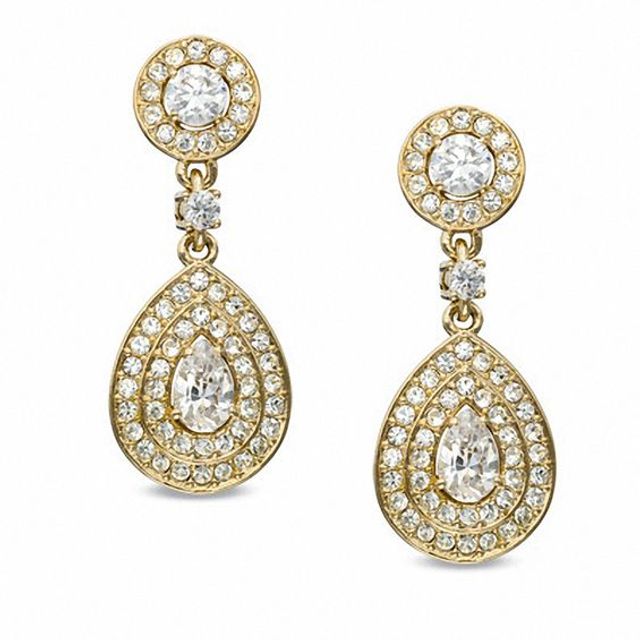 AVA Nadri Cubic Zirconia and Crystal Teardrop Earrings in Brass with 18K Gold Plate