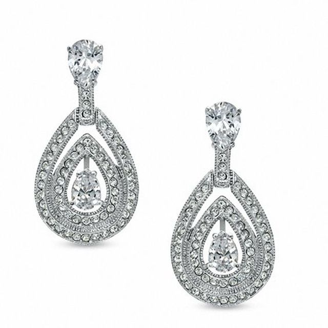 AVA Nadri Cubic Zirconia and Crystal Double Teardrop Earrings in Brass with 18K Gold Plate