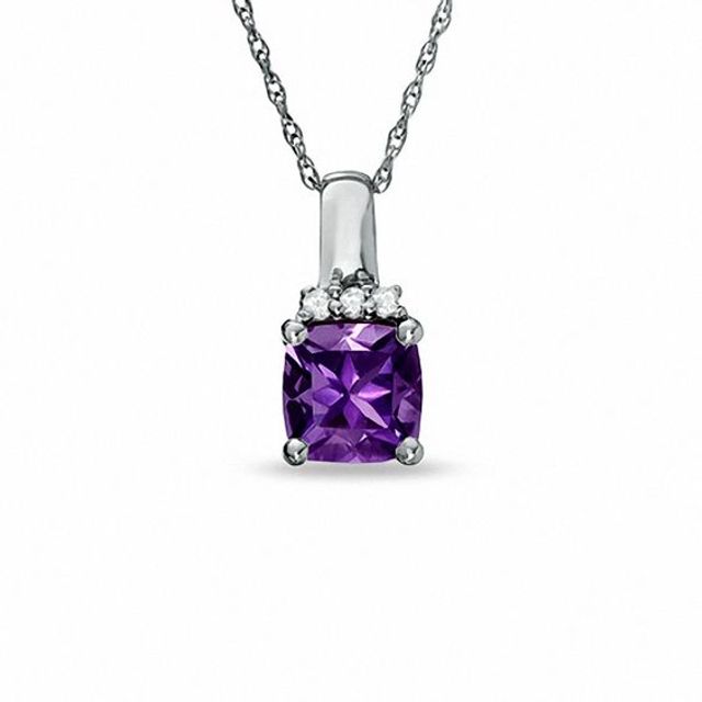 6.0mm Cushion-Cut Amethyst and Lab-Created White Sapphire Pendant in 10K White Gold