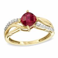 6.0mm Cushion-Cut Lab-Created Ruby and White Sapphire Ring in 10K Gold