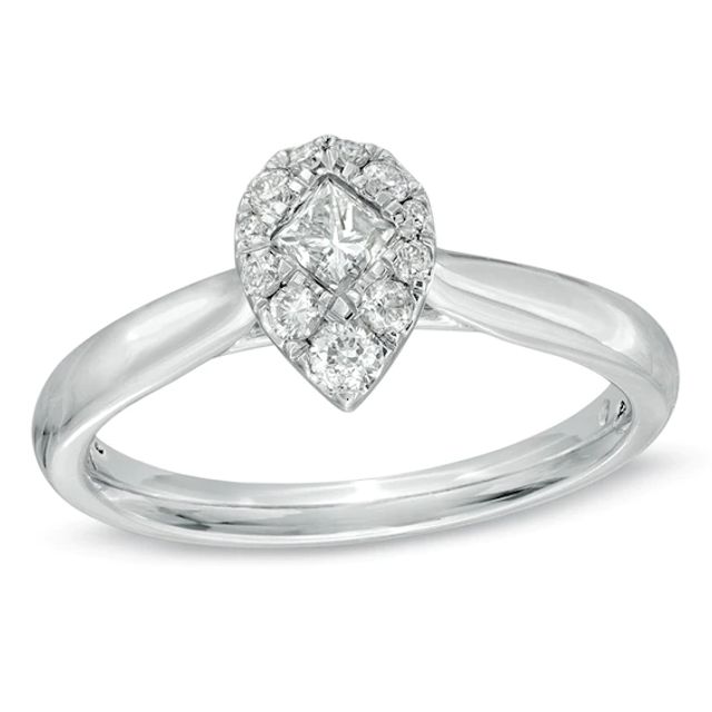 3/8 CT. T.w. Princess-Cut and Round Diamond Pear-Shaped Engagement Ring in 14K White Gold