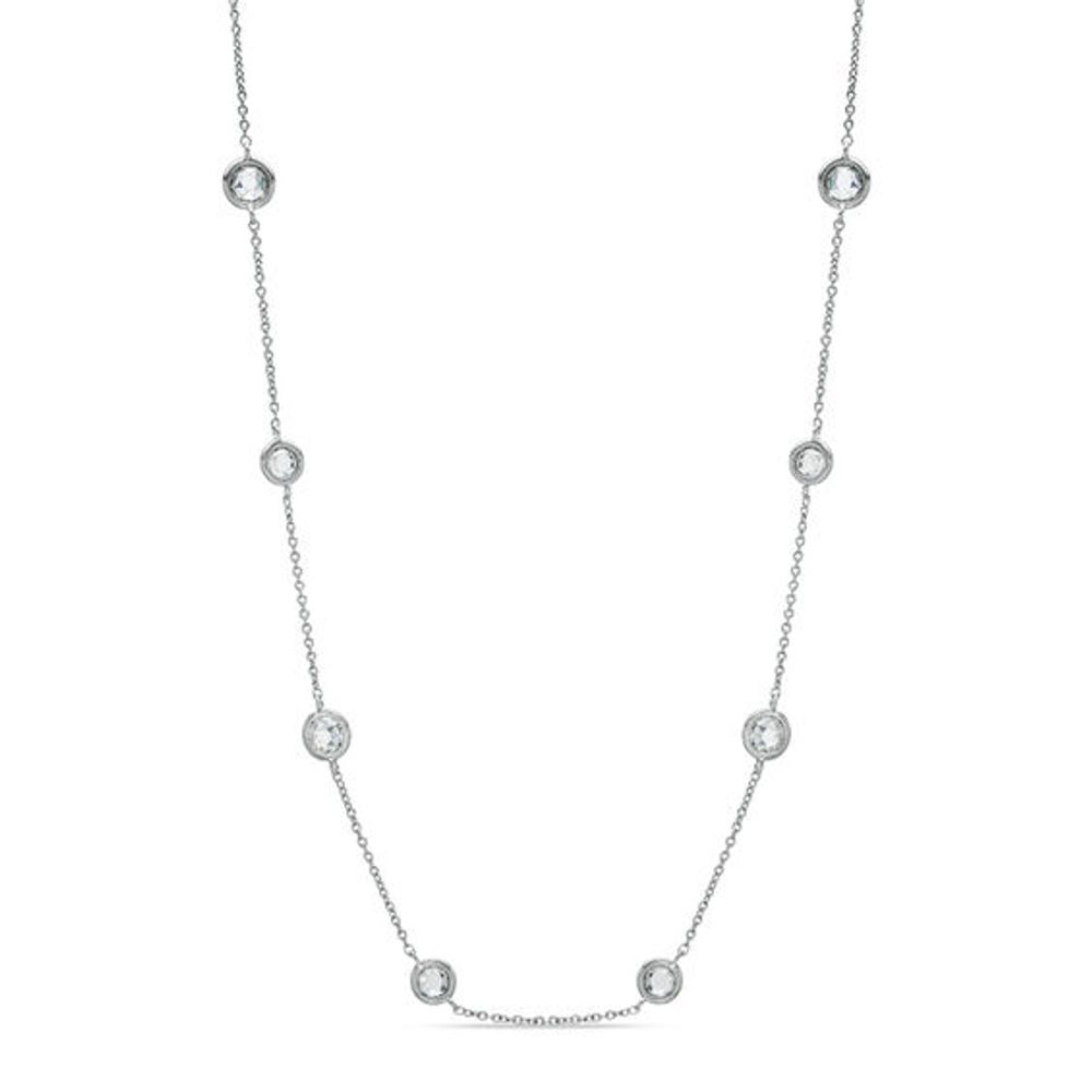 AVA Nadri Cubic Zirconia and Crystal Station Necklace in White Rhodium Brass - 16"
