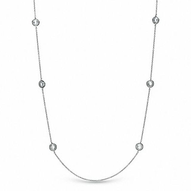 AVA Nadri Cubic Zirconia and Crystal Station Necklace in White Rhodium Brass