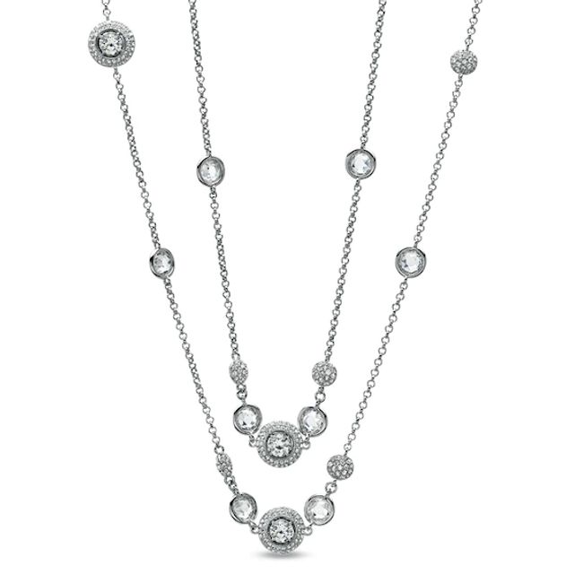 AVA Nadri Cubic Zirconia and Crystal Station Necklace in White Rhodium Brass - 36"