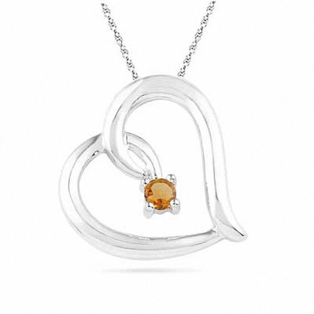 Citrine Tilted Heart Pendant in Sterling Silver