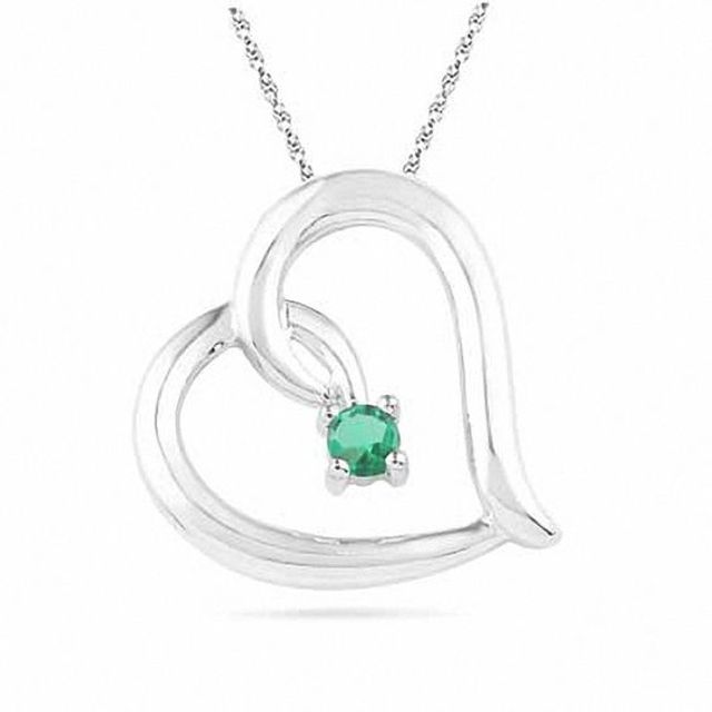 Lab-Created Emerald Tilted Heart Pendant in Sterling Silver