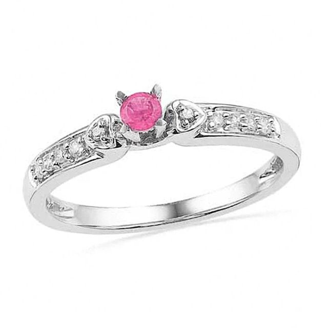 Lab-Created Pink Sapphire and Diamond Accent Promise Ring in 10K White Gold