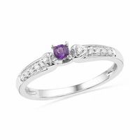 Amethyst and Diamond Accent Heart Sides Promise Ring in 10K White Gold