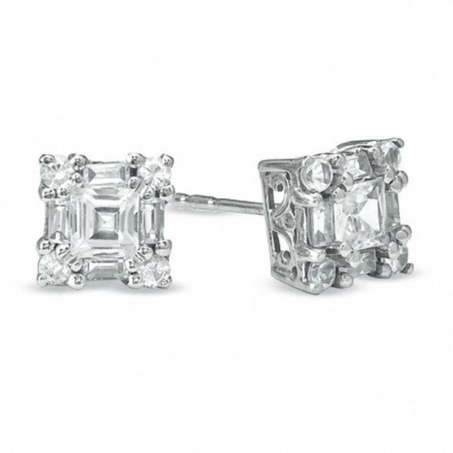 Princess-Cut Lab-Created White Sapphire Stud Earrings in 10K White Gold