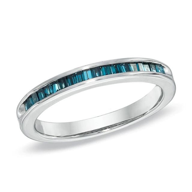 1/2 CT. T.w. Enhanced Blue Baguette Diamond Wedding Band in Sterling Silver