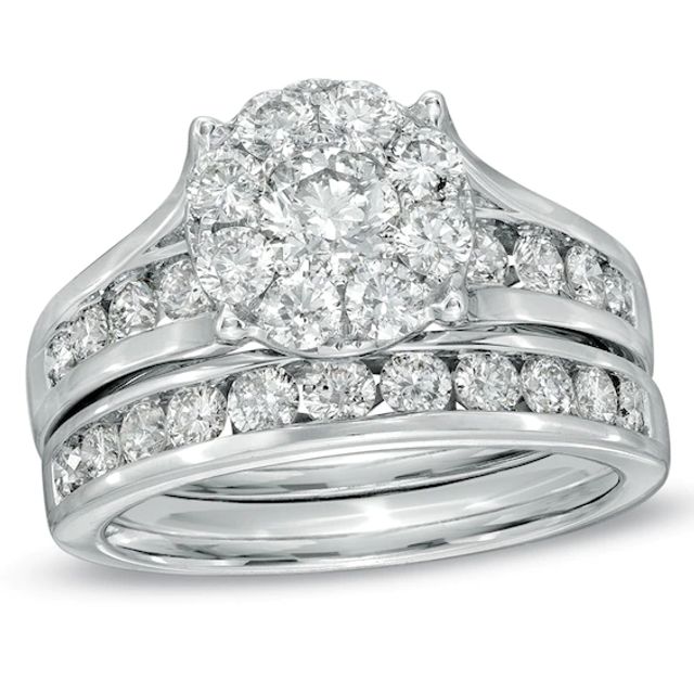 1-1/2 CT. T.w. Multi-Diamond Bridal Set in 14K White Gold