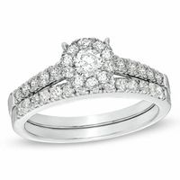 2 CT. T.w. Diamond Cluster Bridal Set in 14K White Gold