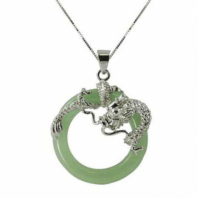 Circle Jade Dragon Pendant in Sterling Silver