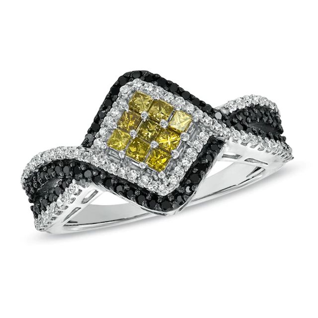 3/4 CT. T.w. Enhanced Yellow, Black and White Diamond Ring in Sterling Silver