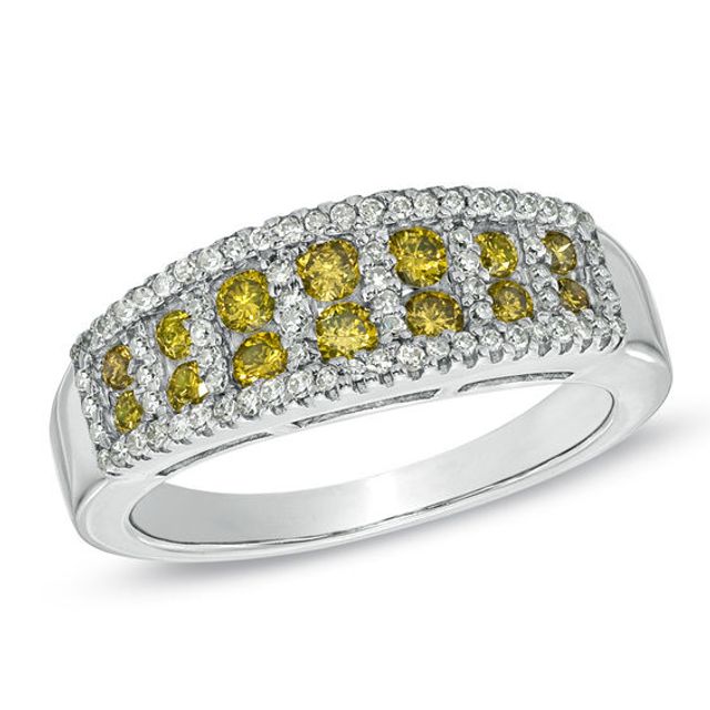 3/4 CT. T.w. Enhanced Yellow and White Diamond Double Row Band in Sterling Silver - Size 7