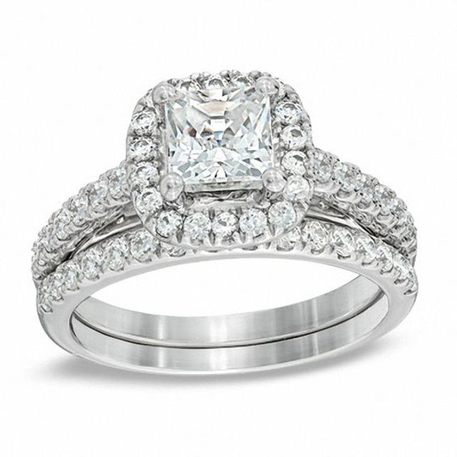 CT. T.w. Princess-Cut Diamond Frame Bridal Set in 14K White Gold