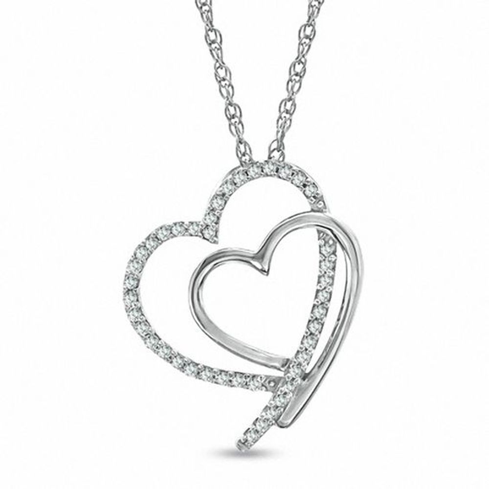Diamond Accent Tilted Double Heart Pendant in Sterling Silver and 14K Rose  Gold Plate | Banter