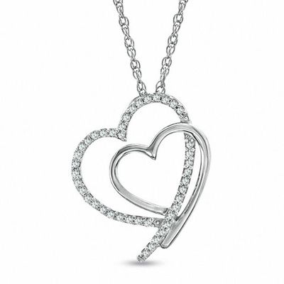 1/8 CT. T.w. Diamond Shadowed Tilted Heart Pendant in Sterling Silver