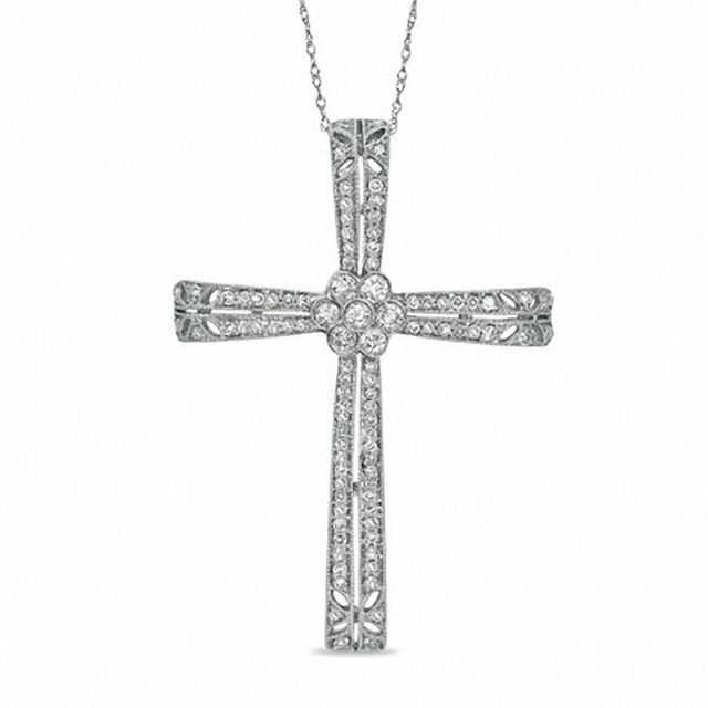 5/8 CT. T.w. Diamond Vintage-Style Cross Pendant in 10K White Gold