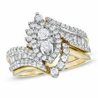 1 CT. T.w. Diamond Marquise Cluster Bridal Set in 14K Gold