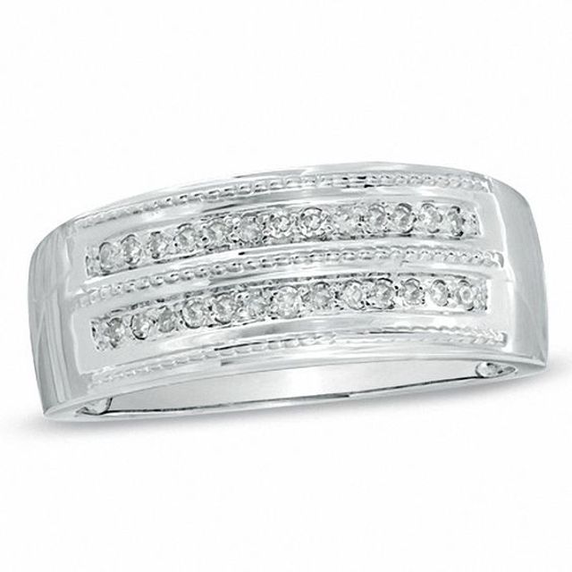 Men's 1/5 CT. T.w. Diamond and Milgrain Wedding Band in 10K White Gold