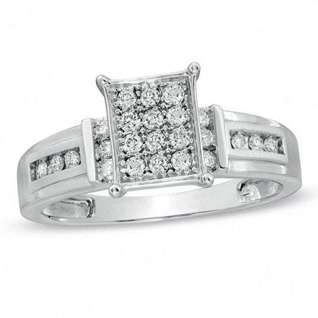 1/5 CT. T.w. Diamond Composite Rectangular Engagement Ring in 10K White Gold