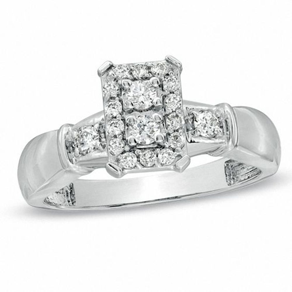 1/3 CT. T.w. Diamond Composite Rectangular Engagement Ring in 10K White Gold