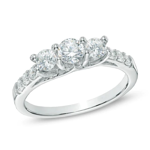 1 CT. T.w. Diamond Three Stone Engagement Ring in 10K White Gold