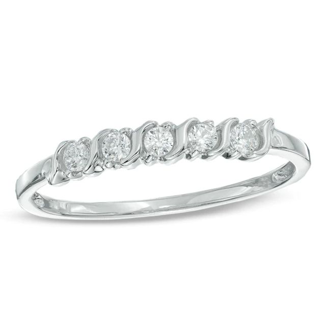 1/5 CT. T.w. Diamond Five Stone Wedding Band in 10K White Gold