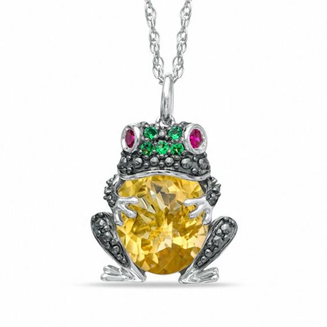 Lab-Created Multi-Gemstone Frog Pendant in Sterling Silver