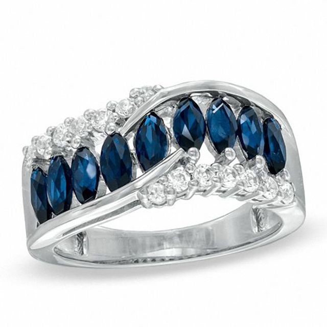 Marquise-Cut Lab-Created Blue and White Sapphire Ring in Sterling Silver