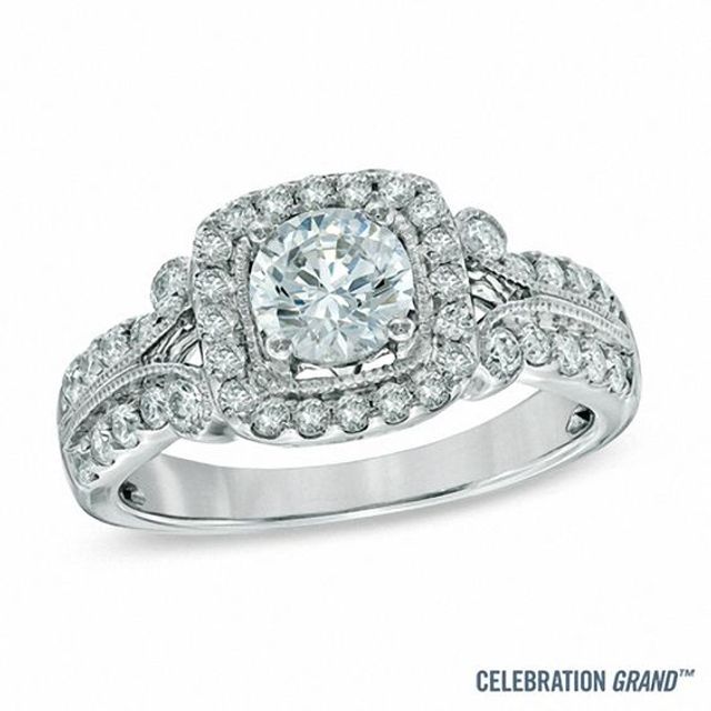 Celebration Ideal 1-1/4 CT. T.w. Diamond Frame Vintage-Style Engagement Ring in 14K White Gold (I/I1)